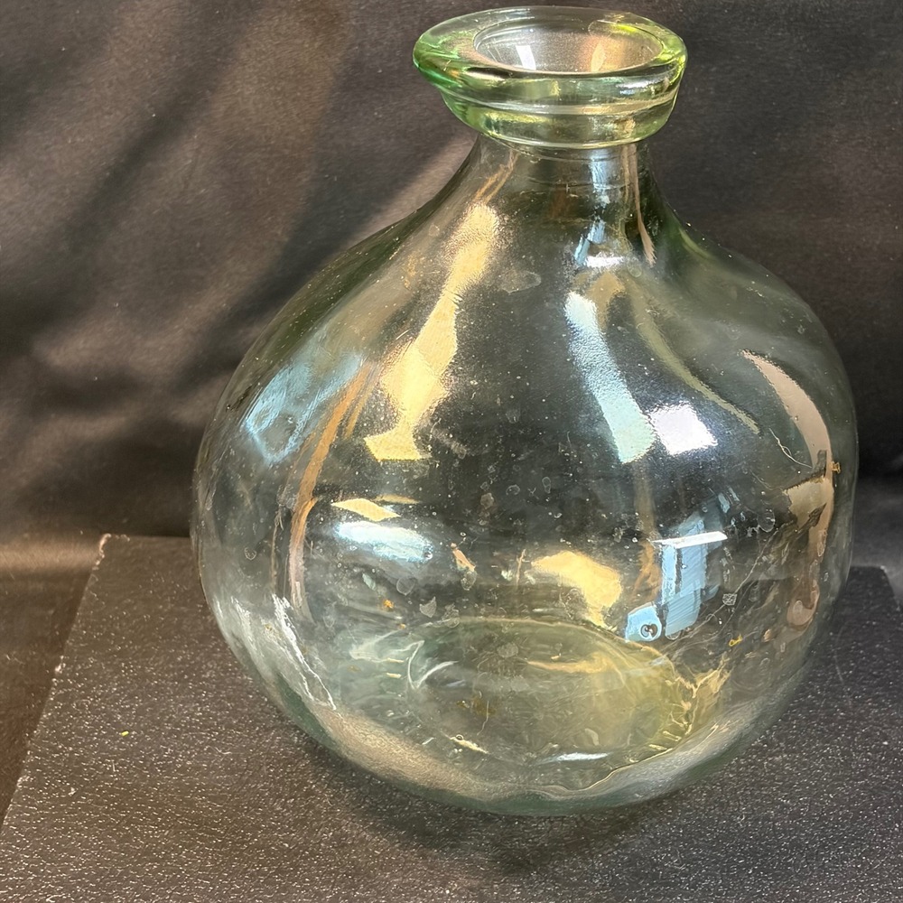 Vintage Hand Blown Light Green Glass Onion Bottle Carboy Vase 7.5in